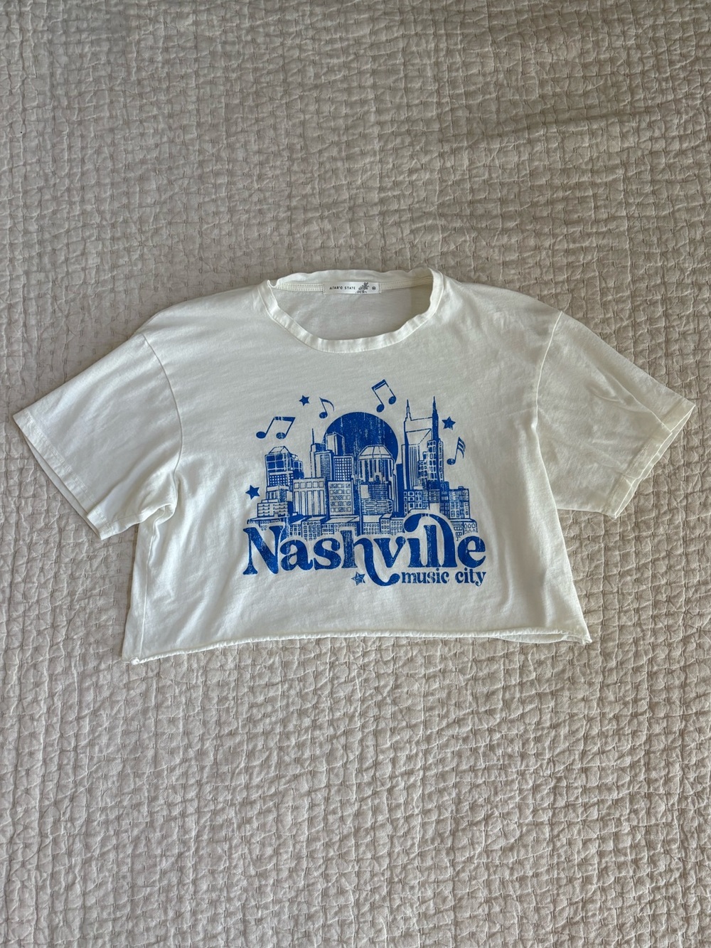Altar'd State White Crop Tee with Blue Nashville Graphic